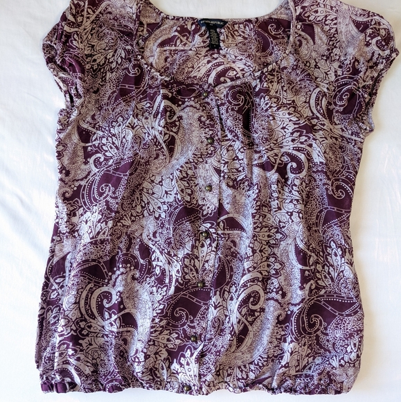 Banana Republic Silk Blend Blouse Paisley Print Elastic Hem Small - Picture 7 of 9